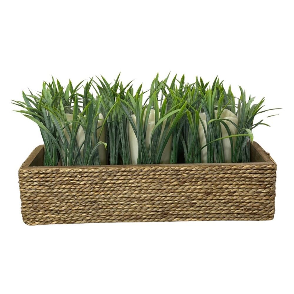 HomeGoods Faux Liriope Triple Candle Wicker Basket Decor